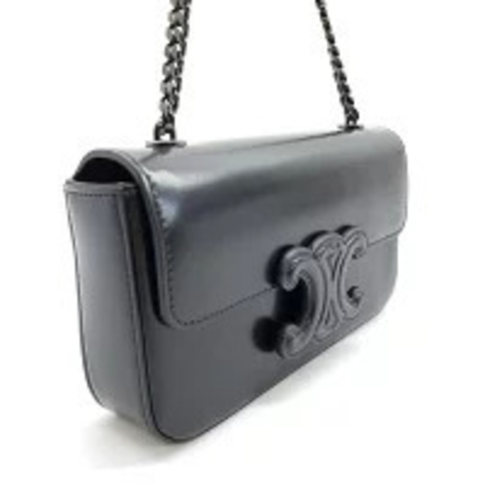 Celine Shoulder Bag Black Cuile Triomphe Chain Leather Calf